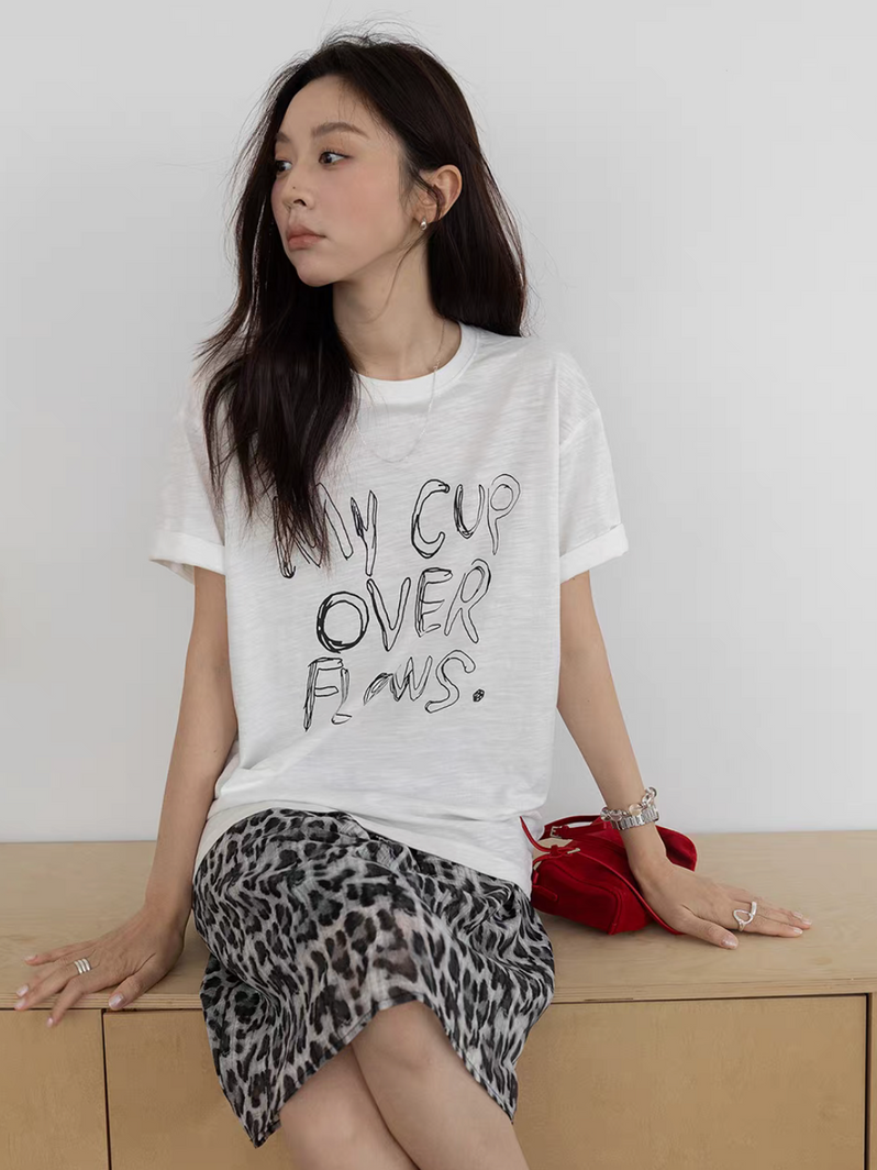 My Cup Over Flows print cotton crewneck tee 2