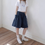 Thumbnail: Side pockets drawstring elasticated navy cotton A line shorts