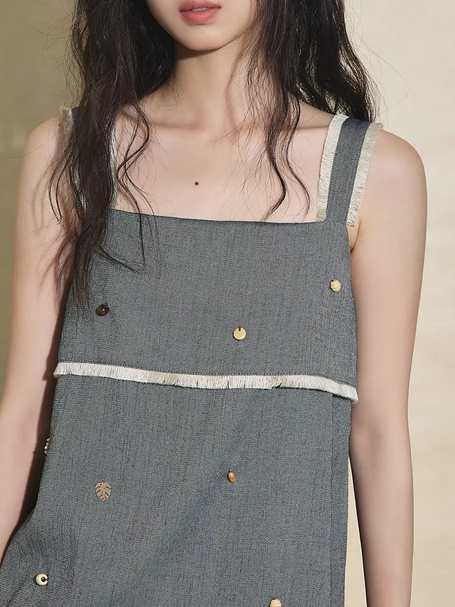 Beaded frills heather grey rayon poly linen vest 8