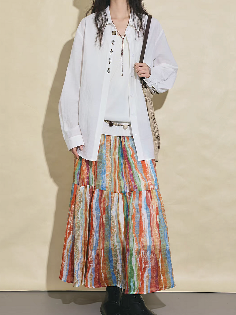 Mid length linen embroider white shirt 5