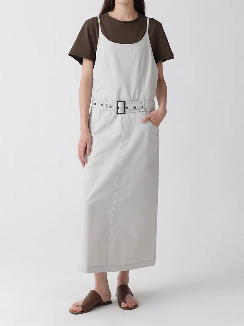 Belted pure cotton side pockets slipdress 8