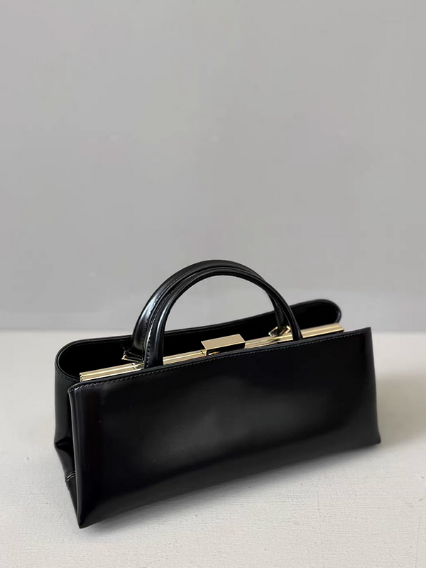 Calf leather metal lock boxy handle + shoulder bag