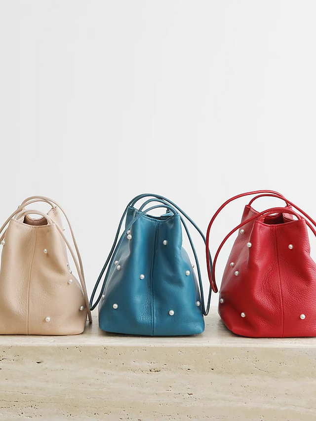 Alloy plaster pearls deco bucket togo lambskin shoulder bag 10
