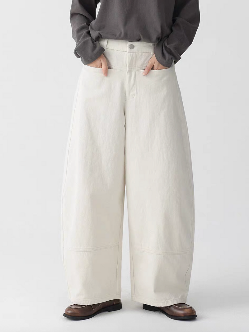 Contour back elasticated cotton denim straight pants 6