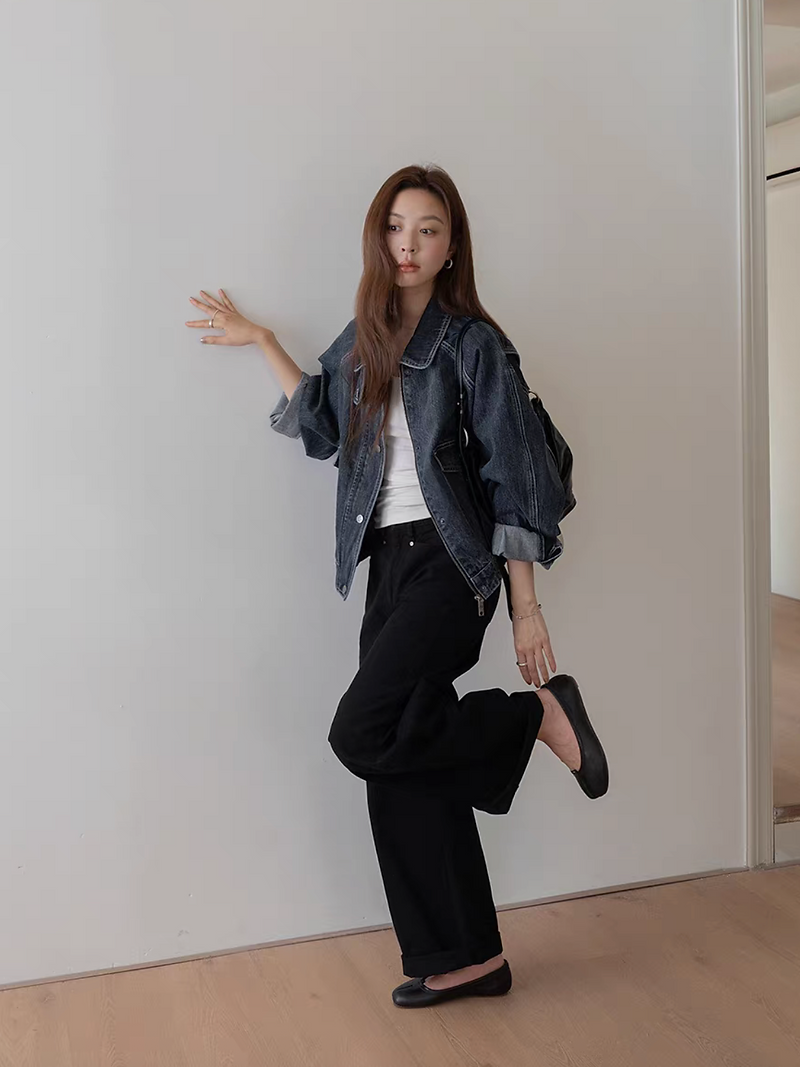 Acid washed dark navy denim polo two way denim jacket 9