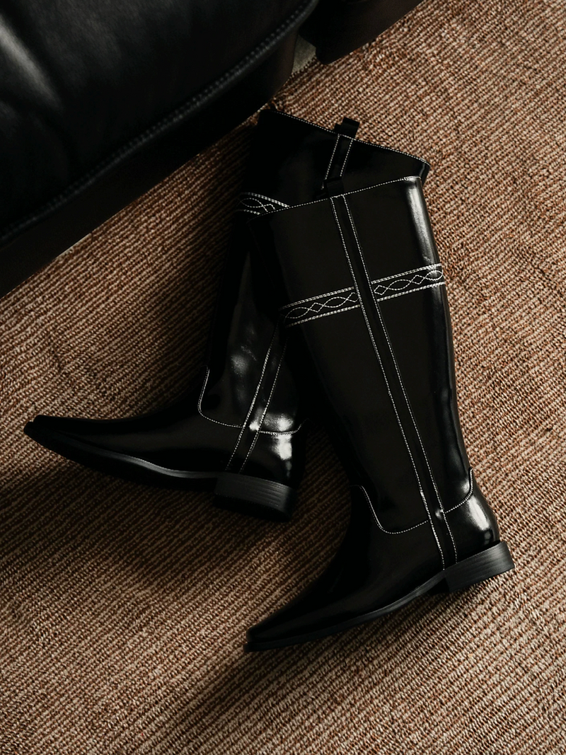 Made in Italy Italian calf leather embroidered stitched knee boots 11