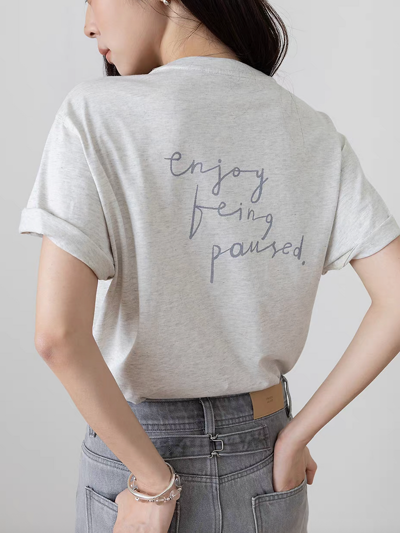 Embroidered sheer pocket cotton mid length tee 7