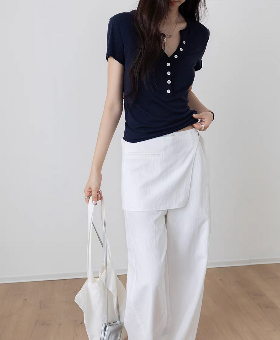Thumbnail: V neck buttoned lyocell henly fitted tee