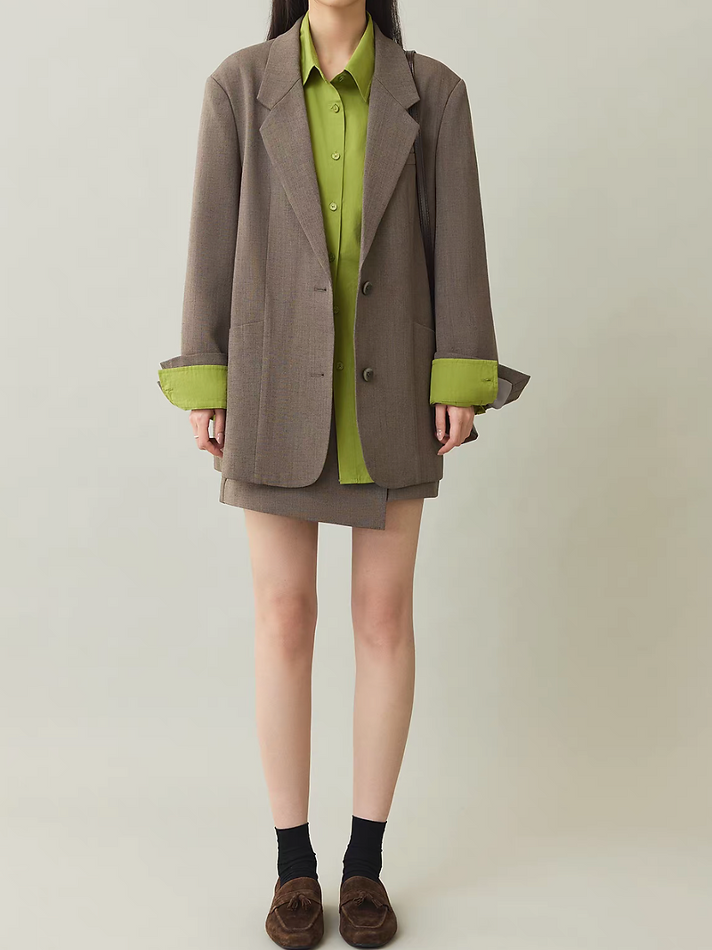 Mocha khaki cotton Japan linen mid length blazer with details 10