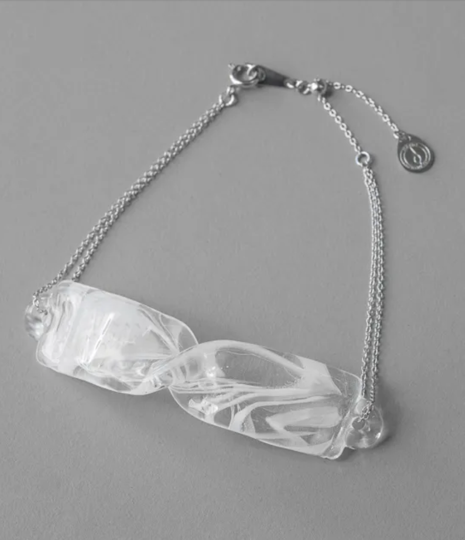 Thumbnail: Handmade Hario Dupre Blanc milky glass bracelet