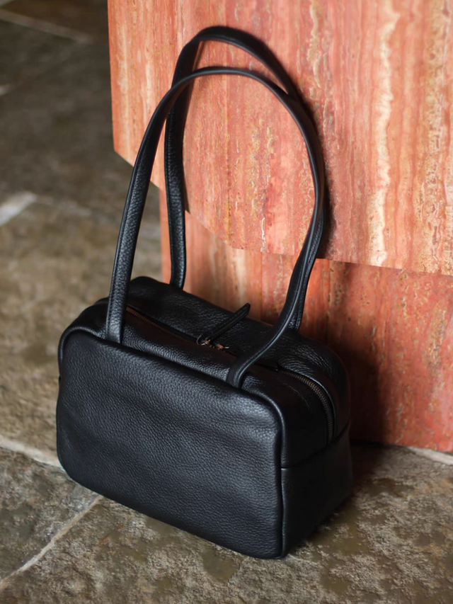 Toga embossed calf leather zipper shoulder bowling bag 4