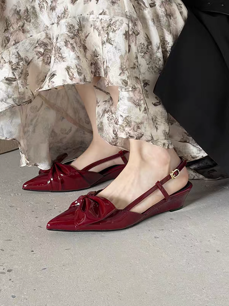 Sling back oil waxed calf leather bow pointy sandals 13