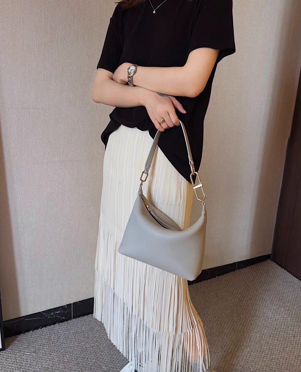 Thumbnail: Ice blue toga embossed calf leather 3 way interloop handle + crossbody drape bag