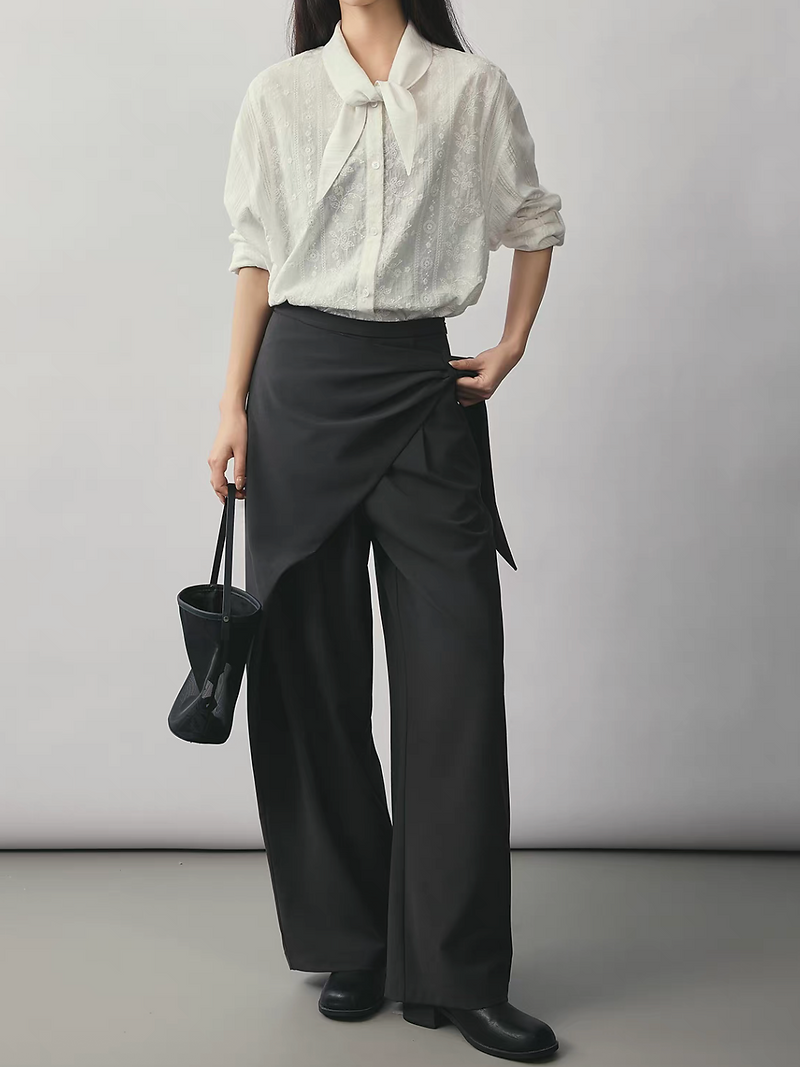 Embossed floral pure cotton white collarette blouse 3