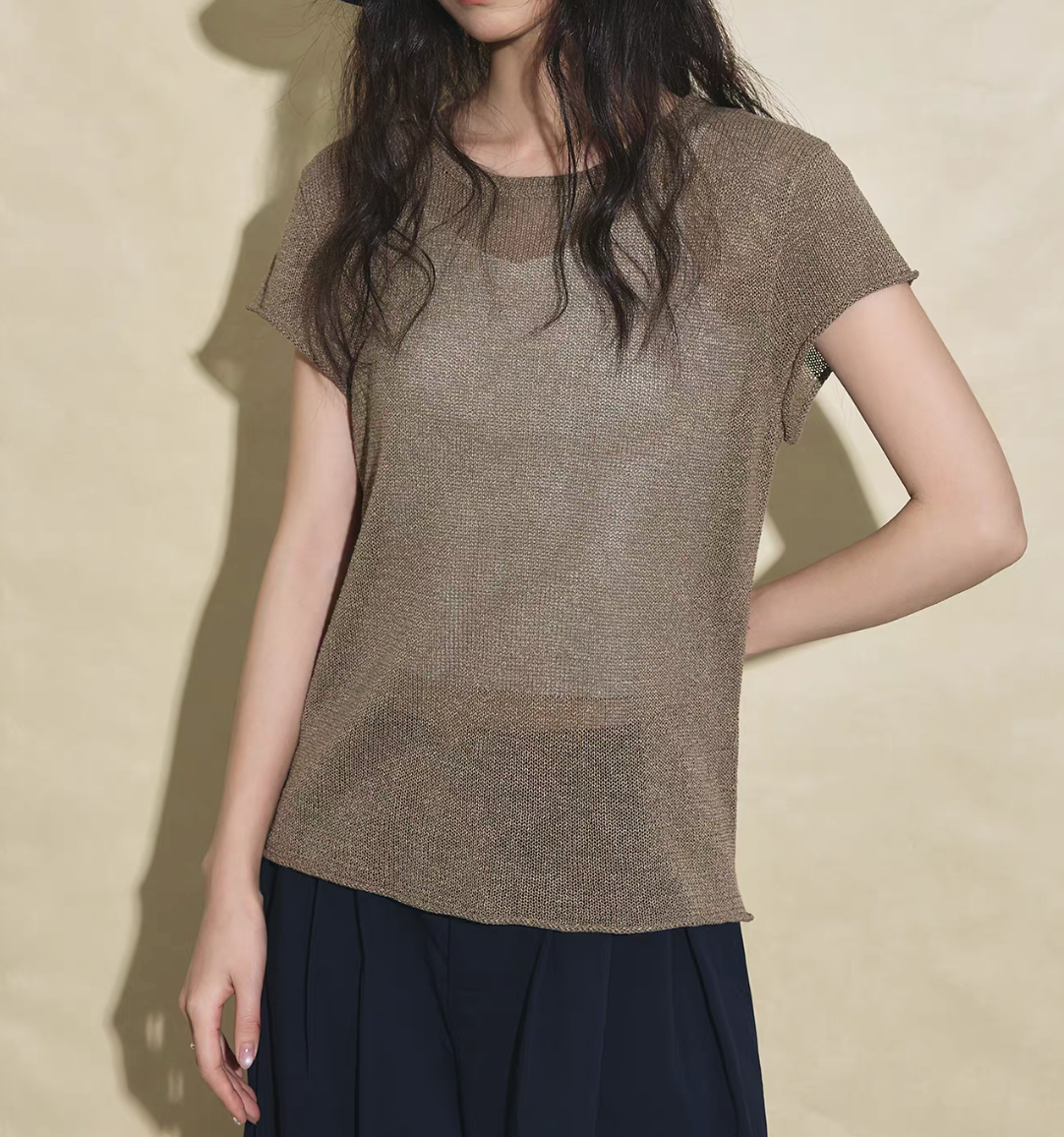Khaki mocha cotton tencel fine knitwear