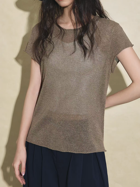 Khaki mocha cotton tencel fine knitwear