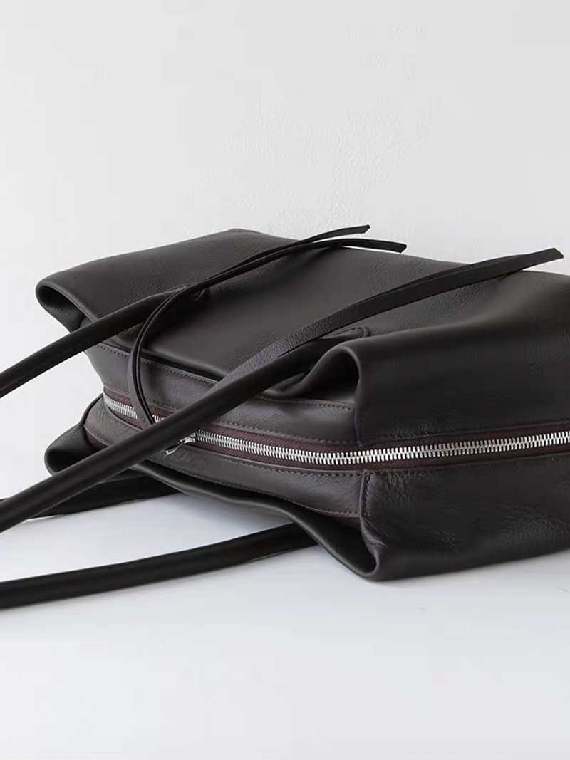 Tassels zippers grain calf leather rectangular shoulder totebag 3