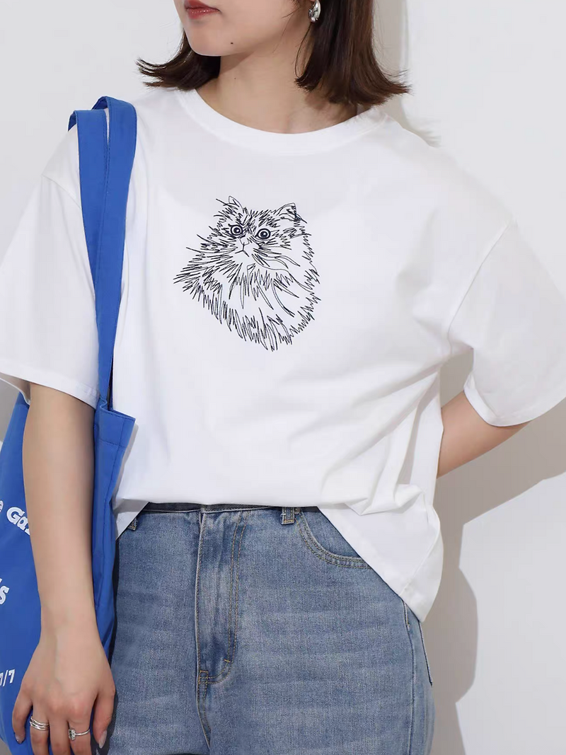 BARN kitten doggie embroidered crewneck cotton tee 5