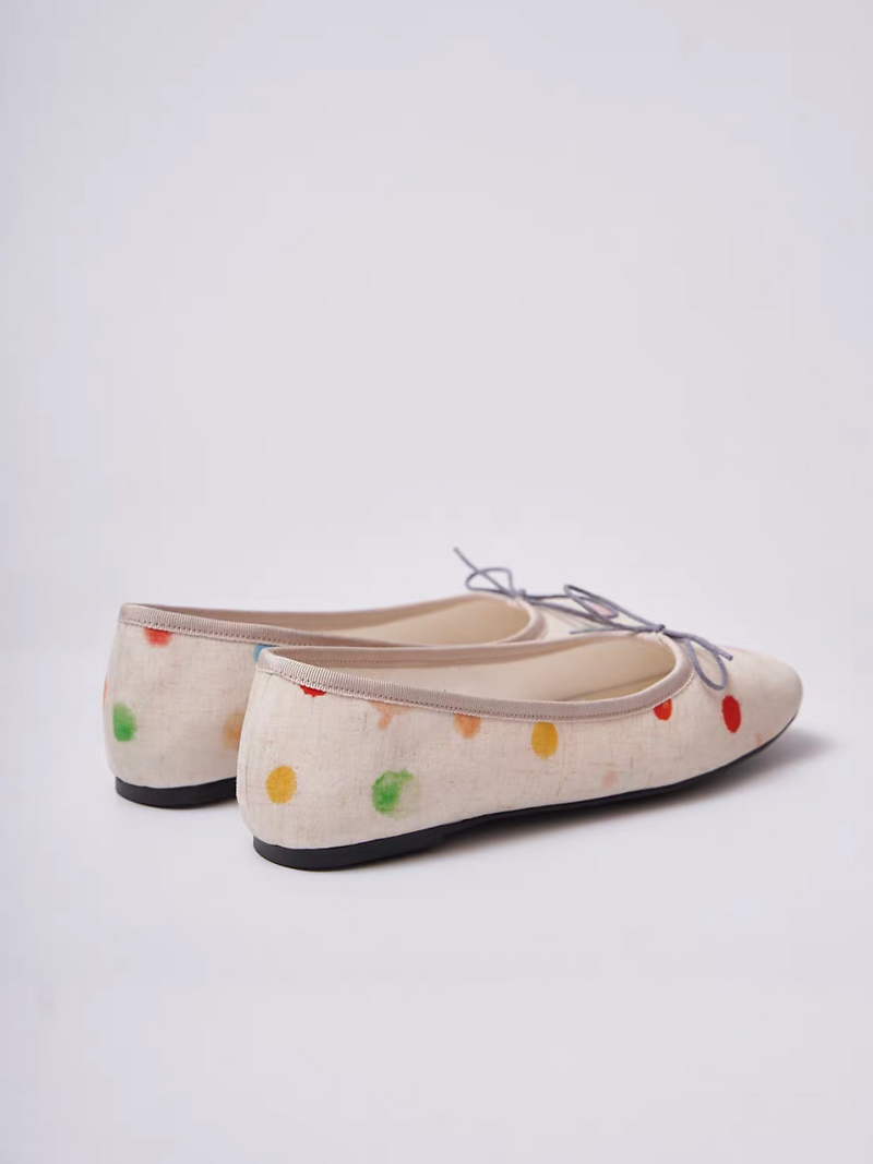 Japan dottie fabric ribbon lambskin flats 7