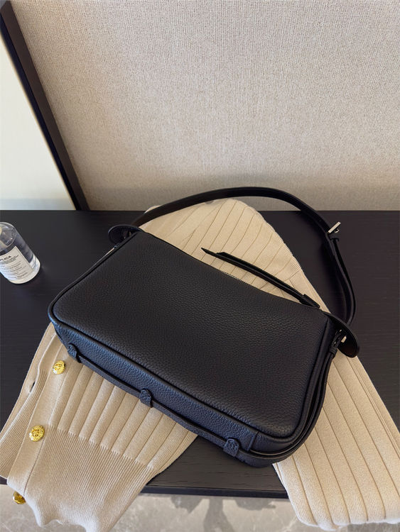 Toga embossed calf leather zipper shoulder + crossbody black bag with charms 4