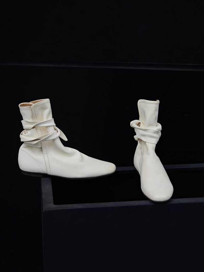 Made in Paris sheep skin ankle lacing strap ruffle boots 6