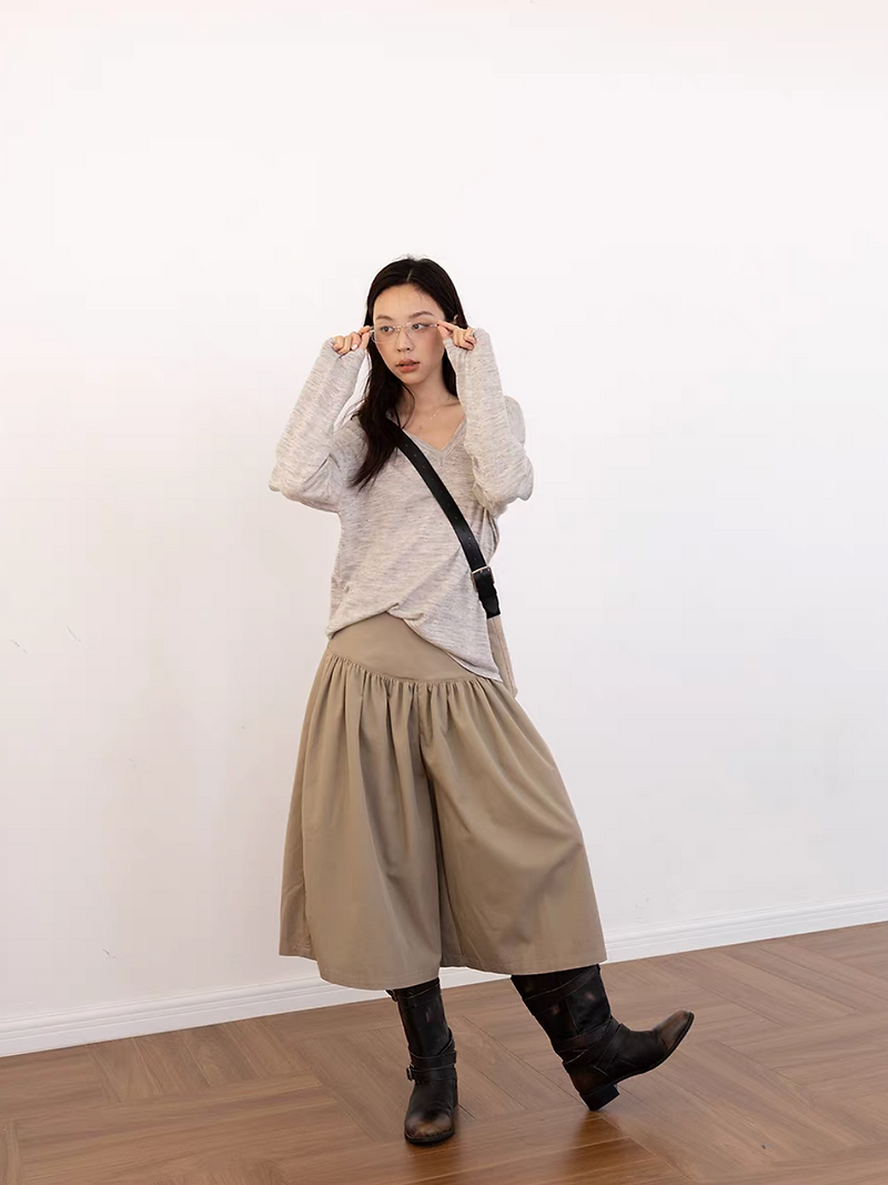Ruffle cotton tencel high waisted skirt pants 7
