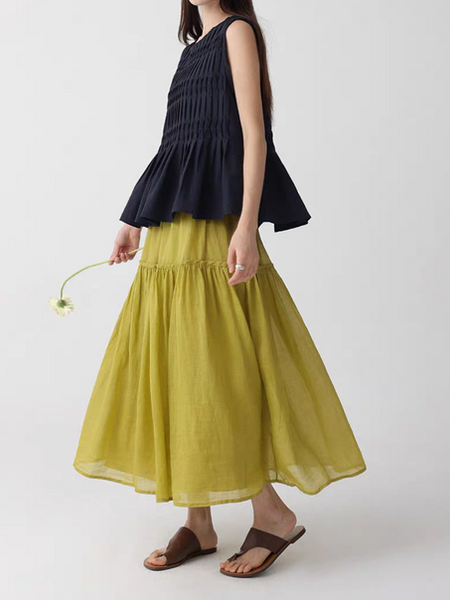 Pure linen lined elasticated skirt