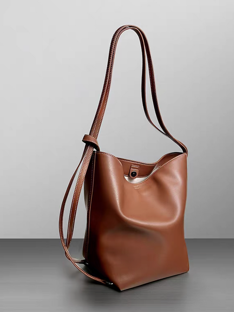 Smooth calf leather white stitched adjustable strap shoulder + crossbody bag 1