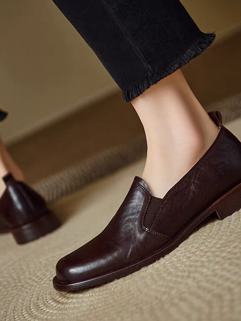 Square toe ruffled calf leather loafers 7