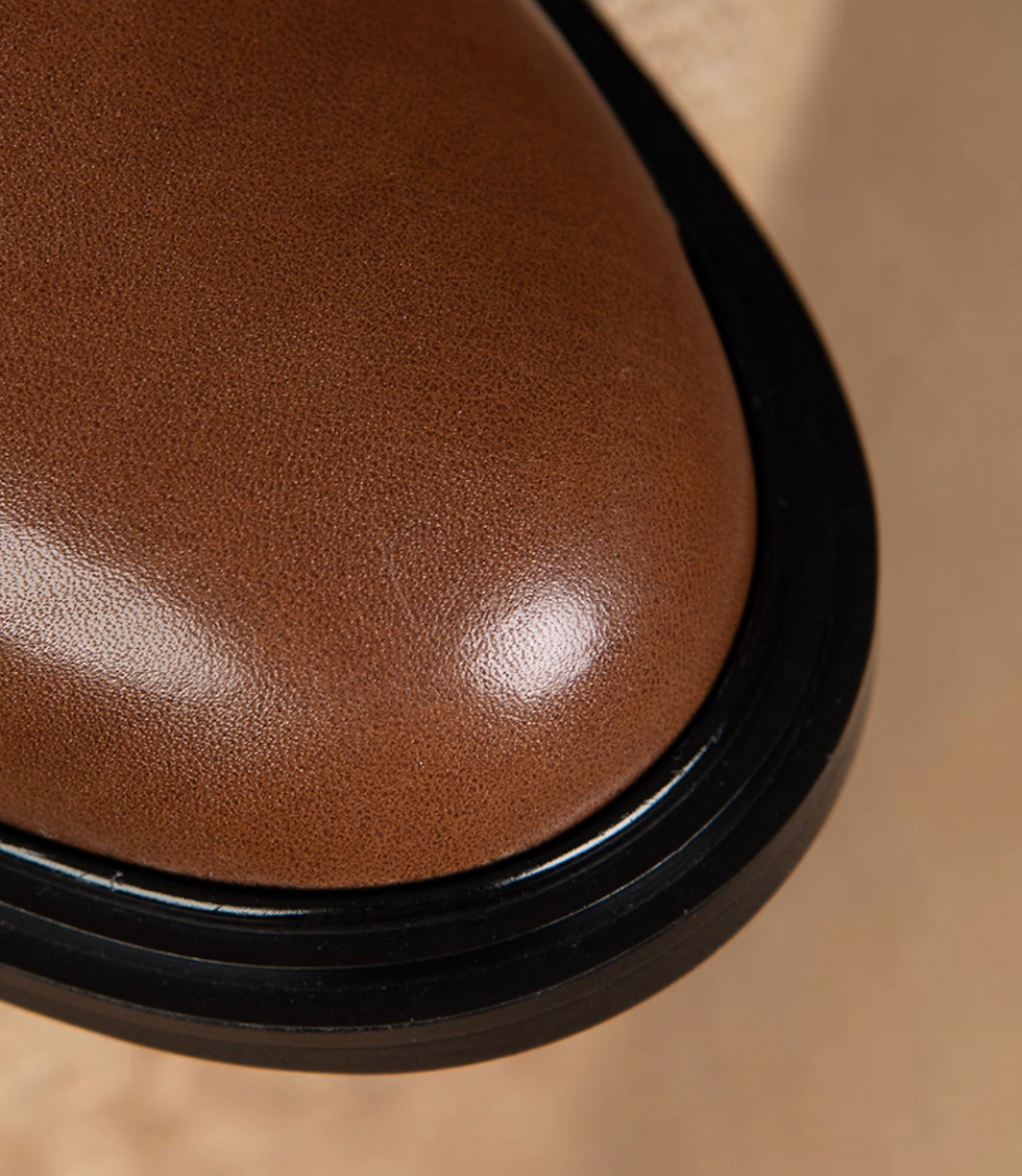 Thumbnail: Twisted matte metal buckle knee length boots