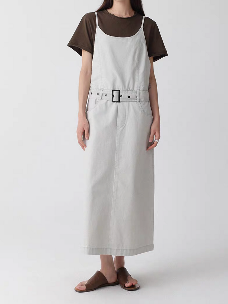 Belted pure cotton side pockets slipdress 12