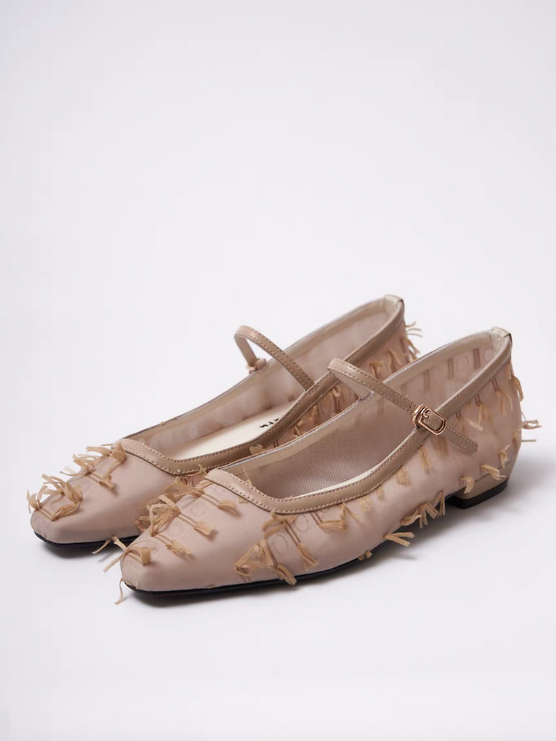 Khaki beige frills calf leather low heel Mary Jances 3