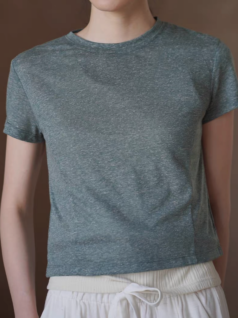 Earthy green slub cotton linen green crewneck contour tee 5