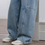 Thumbnail: High waisted acid washed denim straight pants