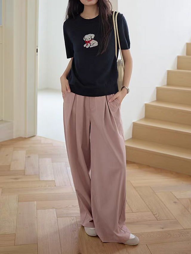 Elasticated cotton rayon dusty pink pleated straight pants 6