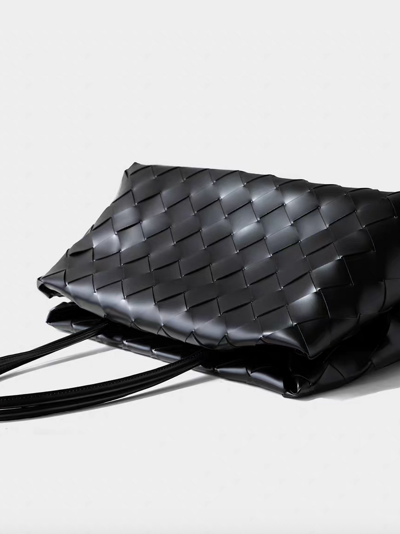 Weaved oil waxed calf leather handle + shoulder tote bag 11