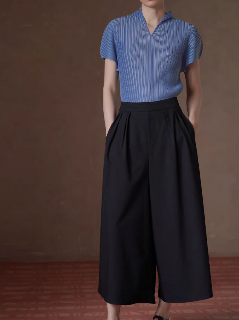 Pleated stretchy sky blue flutter sleeves blouse 3