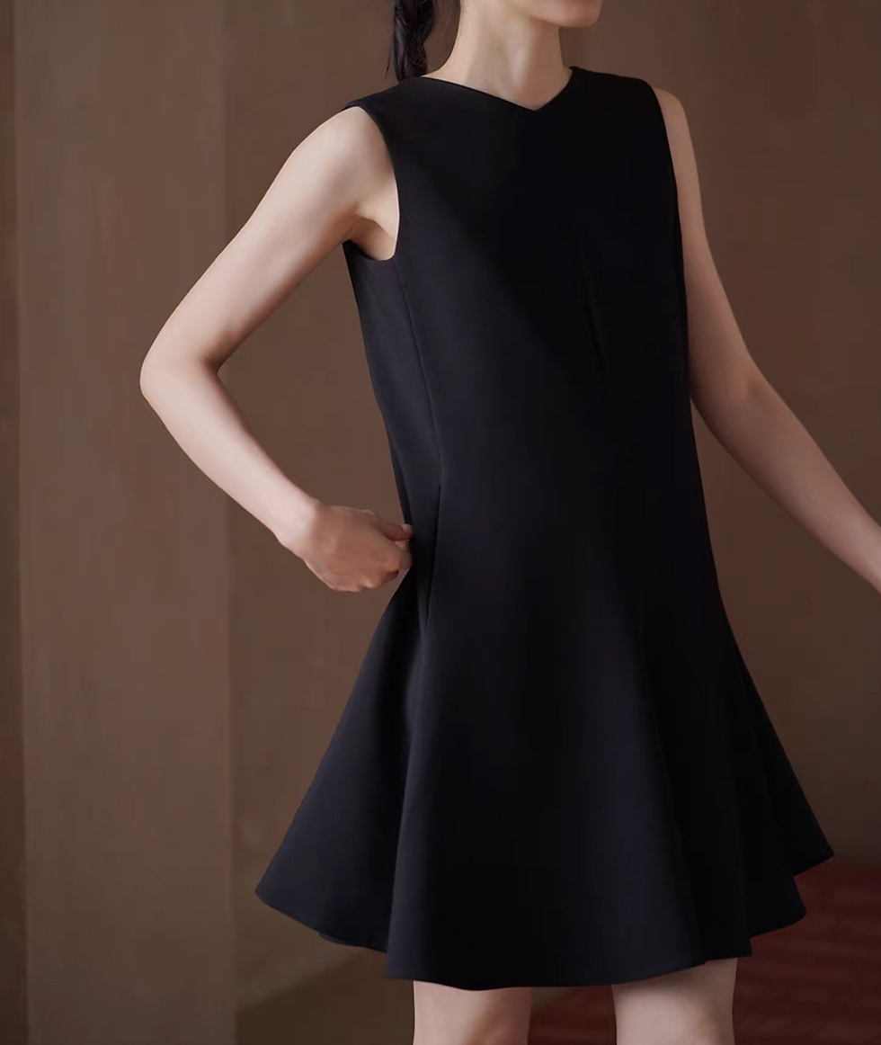 Thumbnail: Poly rayon V neck low back little black dress