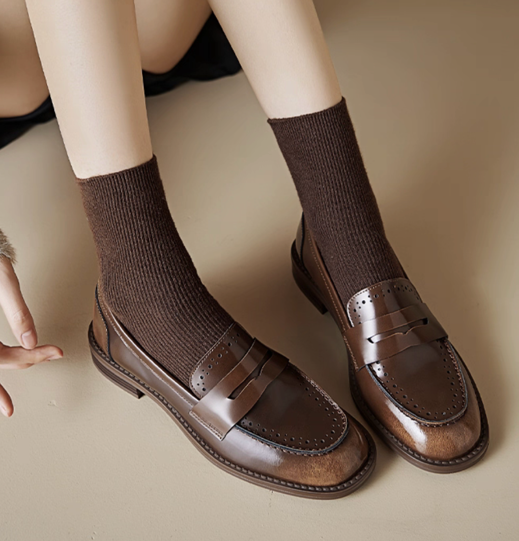 Brogue penny saver brushed off calf leather loafers