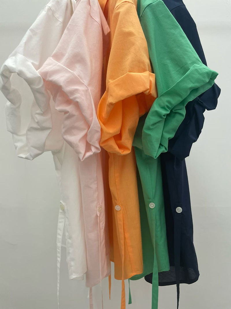 Rolled sleeves cotton buttoned back knot shirt 12