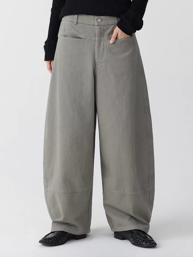Contour back elasticated cotton denim straight pants 3