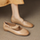 Thumbnail: Diagonal elastic strap crochet brushed off calf leather Mary Janes