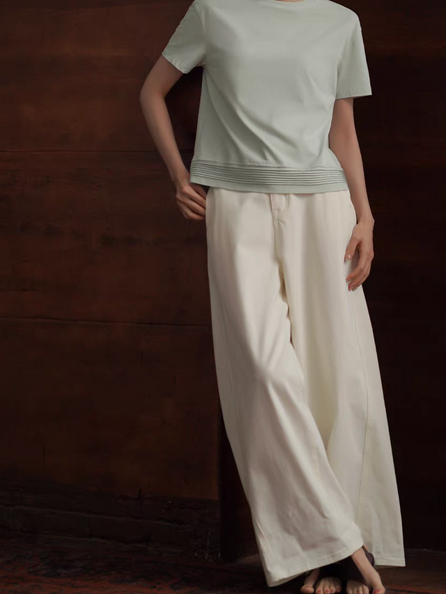 High waisted ivory cotton denim straight pants 8