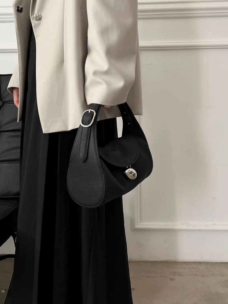 Grain calf leather metal ball bag charm handle + shoulder bag 6