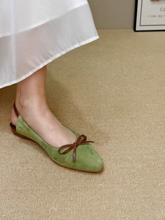 Suede lambskin sling back ribbon pointy shoes 7