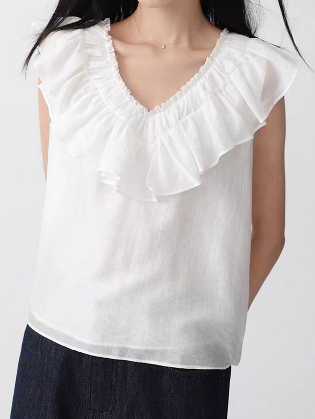 Ruffle layered collar lyocell rayon lined vest 1