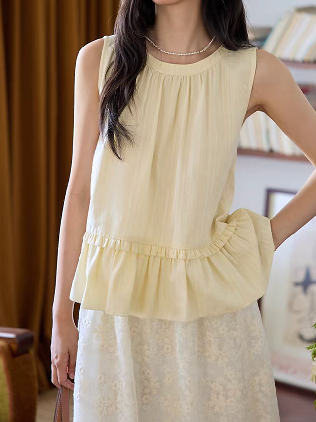 Pastel yellow back knot peplum poly rayon vest 4