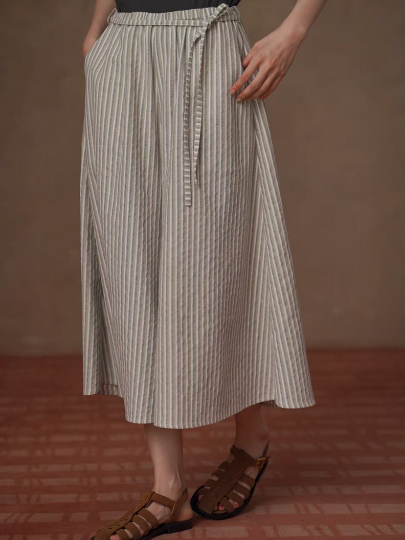 Elasticated drawstring embossed linen cotton flare pants 4