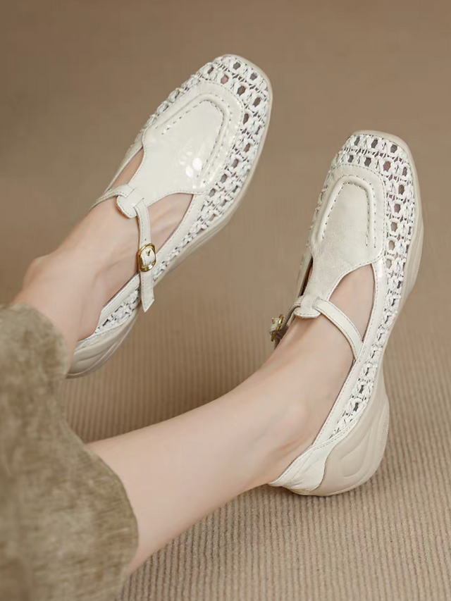 Docking lambskin T strap weaved soft sportive sole shoes 7