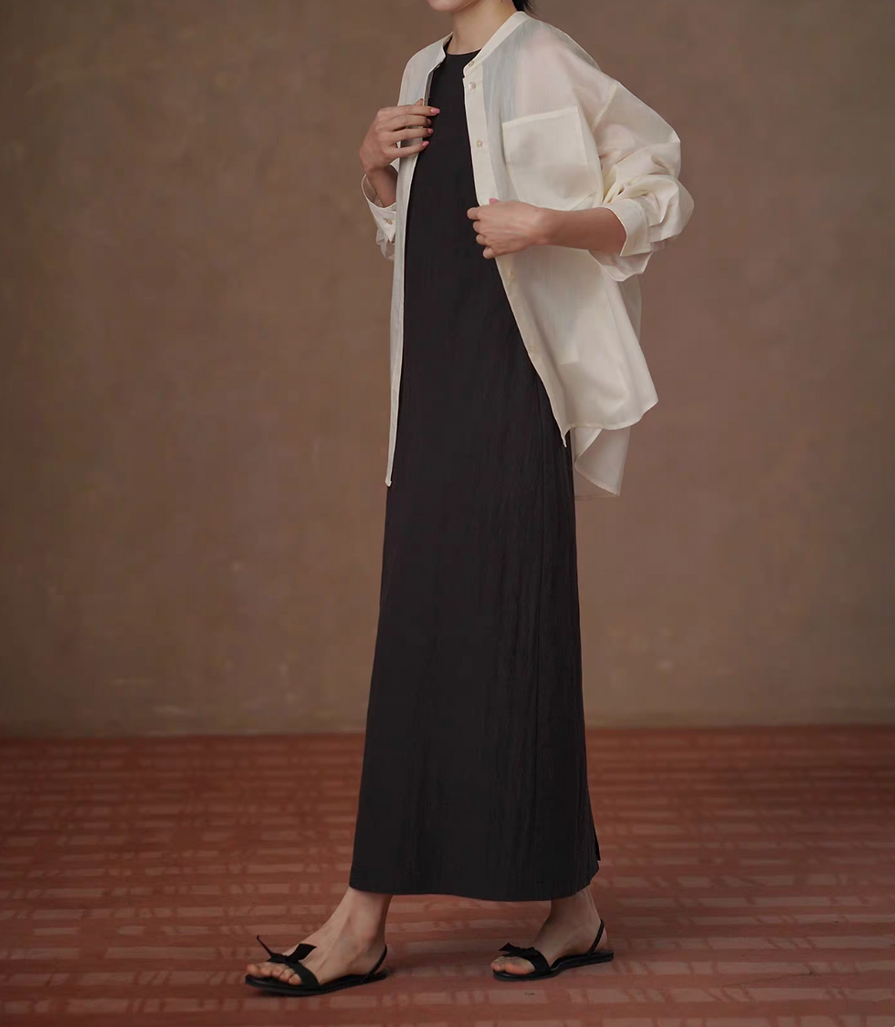 Thumbnail: Lyocell cotton rayon halter black contour back zipped sleeveless dress
